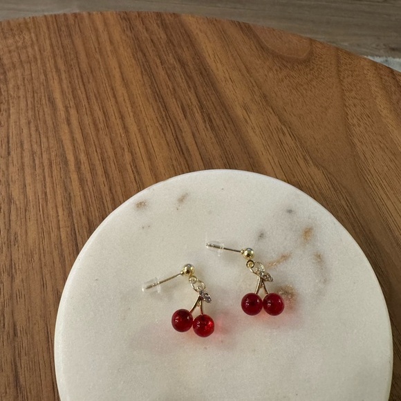 Cherry Red Gold Earrings. New Without Tags. - Picture 3 of 4